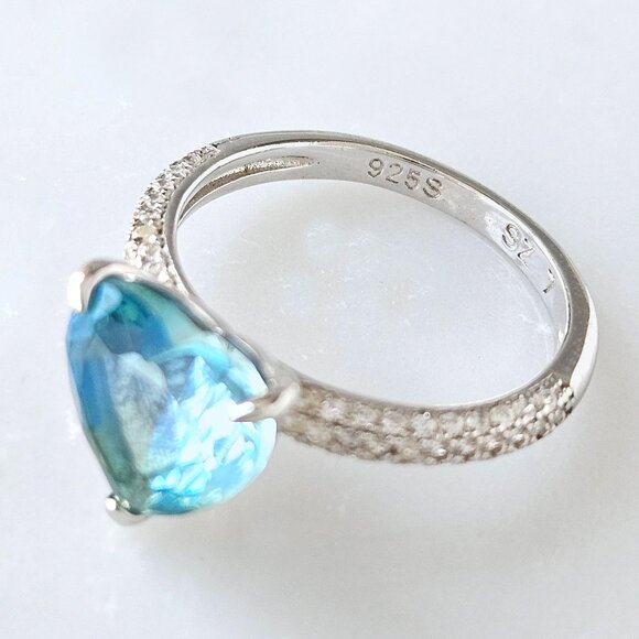 Blue and Teal tourmaline Heart stone ring, 925 Sterling Silver Charmed Aroma BP - Picture 3 of 6